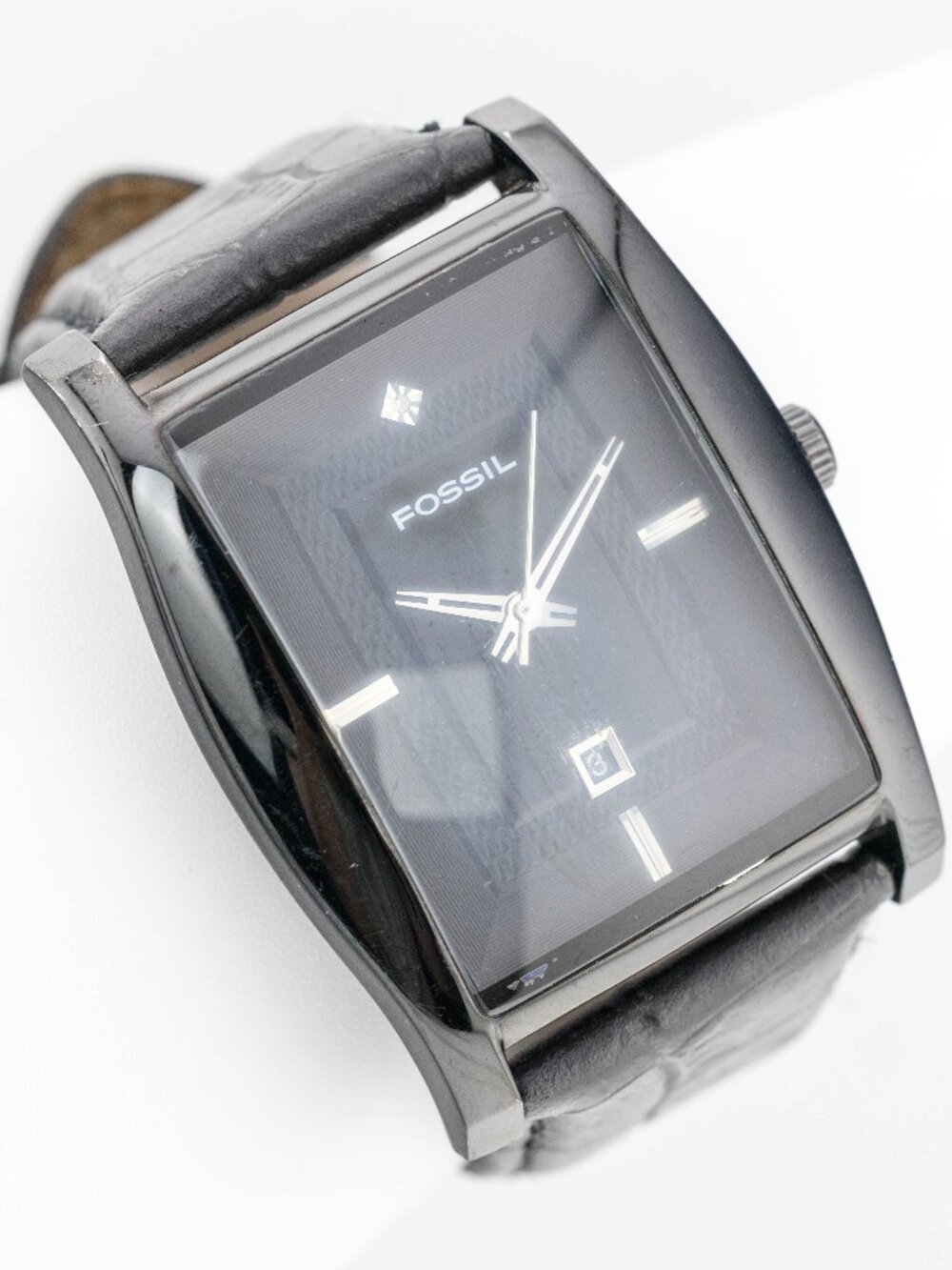 Fossil FS4383 Black IP Leather Band Quartz Analog Men's Watch New Battery